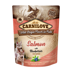 carnilove dog 300g łosoś i borówki dla szczeniąt saszetka